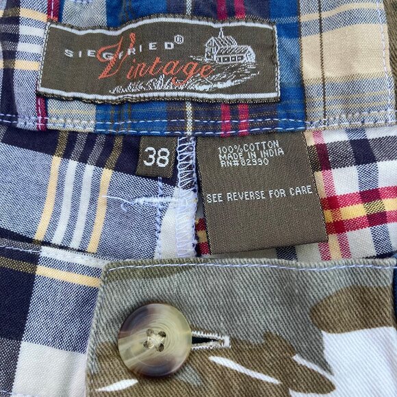 Siegfried Vintage Men's 11" Shorts NWT Madras Plaid Cargo Golf, Preppy, sz 38 - Picture 7 of 14